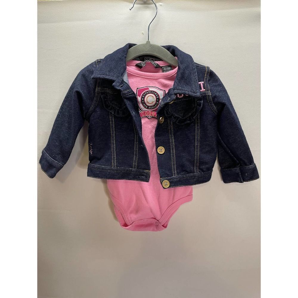 Coogi Baby 6-9m Pink Long Sleeve bodysuit and Denim Jacket
